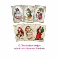 12 Geschenkanhänger, Weihnachtsdeko, für Weihnachtsgeschenke als Set No 9 im Vintage Stil. Bild 1