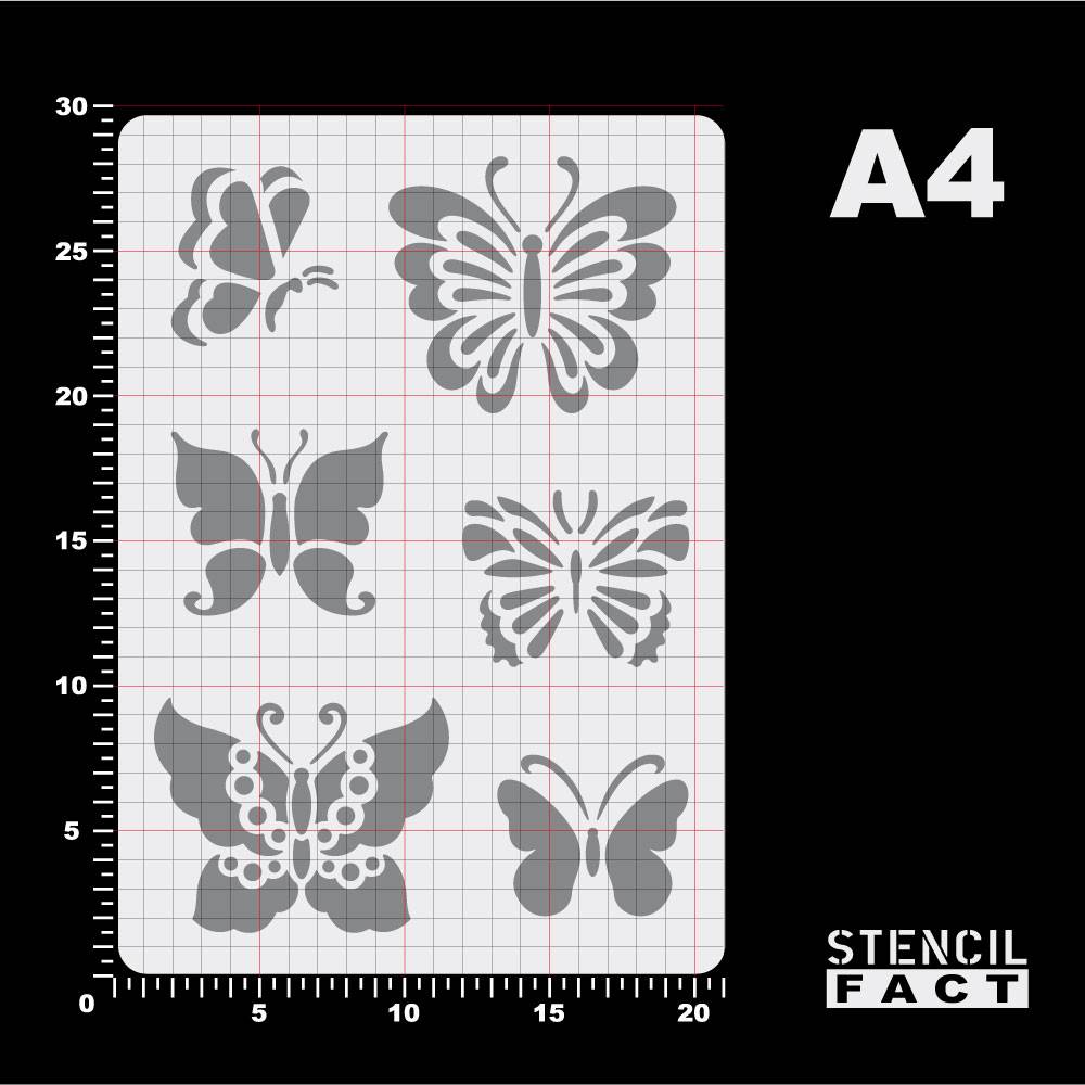 BA347 A3 Schablone Schmetterling Butterfly 6 Stück 