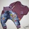 Girl Set in Gr. 80, Shirt und bestickte Hose in Flieder und Jeansfarben Bild 2