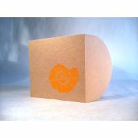 Taschenkarte / Gutscheinkarte Ammonit neon orange, Linolstempel Bild 1