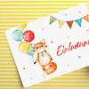5 Einladungskarten Fuchs Waschbär Luftballon inkl. 5 Transparenten Briefumschlägen Kinder Geburtstag Mädchen Junge Einladung Feier Girlande Bild 4