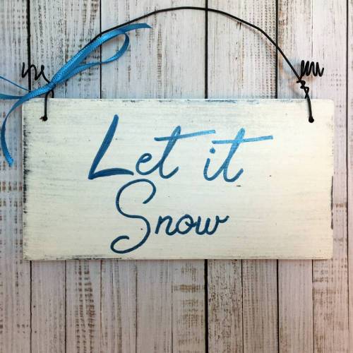 Holzschild, handbemalt,"Let it snow", Türschild, Weihnachten, Deko, Winter, Holz, Willkommen, Schild, Shabby, Haustür, Eingang, Spruch, weiß