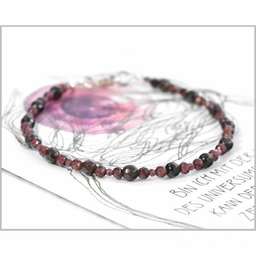 Edelstein Armband Granat 2+3+4 mm, dunkel rot, 925 silber, Geburtstsein Januar