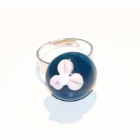 Ring - Glas - Lampwork - petrol mit rosa Blume Bild 1