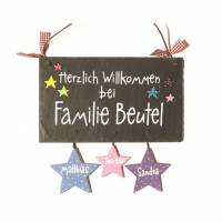 Türschild Schiefer Familie personalisiert, Willkommensschild mit Sternanhänger, Schieferschild mit Namen, Haustürschild Bild 1