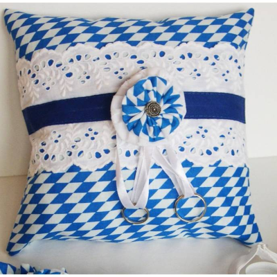 Ringkissen, Trachten-Ringkissen, Ringkissen blau-weiß, bayrische Hochzeit Ringkissen, Ringkissen bayerisch, Bauernhochzeit Ringkissen
