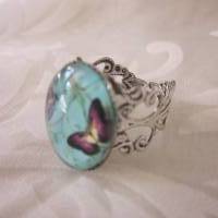 Ring mit Schmetterling Cabochon "Jardin Vert" romantisch verschnörkelt Vintage Stil Geschenkidee Bild 4