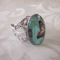 Ring mit Schmetterling Cabochon "Jardin Vert" romantisch verschnörkelt Vintage Stil Geschenkidee Bild 5