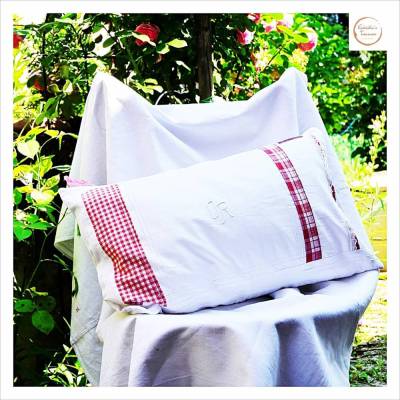 Kissenbezug Landhausstil Monogramm OR, 60x40cm, Vintage Patchwork, Unikat, Upcycling