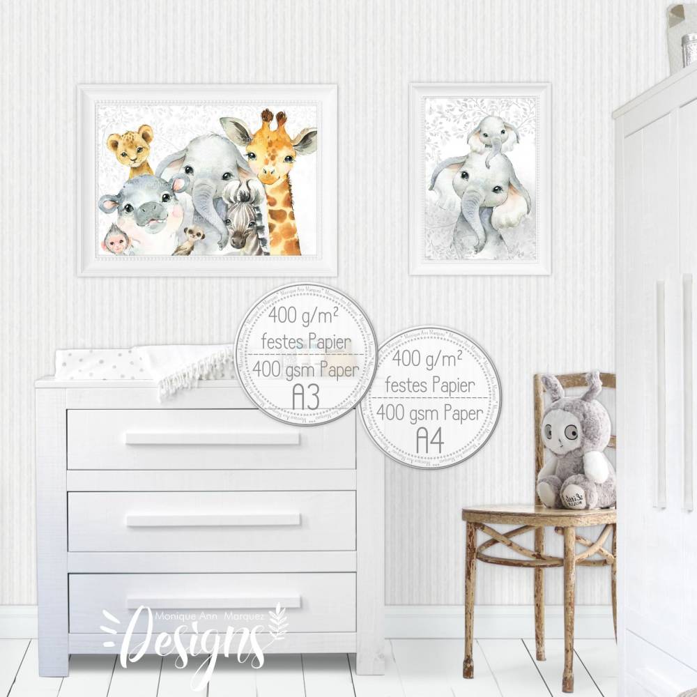 SAFARI Mix ~ Kinderzimmer A3 Giraffe, Bilder Poster Löwe, Tiere