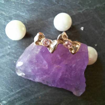 Ohrstecker Schleifen mit Zirkonia in rosé, 999 Silber