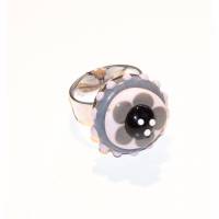 Ring - Glas - Lampwork - Blume - grau / schwarz / rosa Bild 1