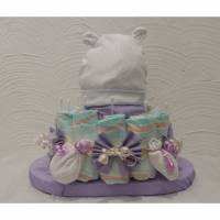 Windeltorte  mit Mütze und Handschuhe in lila  Windelkuchen Taufe  Geburt Bild 1