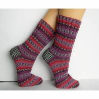 Socken Wolle mit Seide, Seide-Merino, Rote Socken Wunschgröße, Damensocken, Wollsocken, Ringelsocken, bunte Damensocke, handgestricke Socken Bild 1