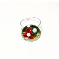 Ring - Glas - Lampwork - grün mit roter Blume Bild 1