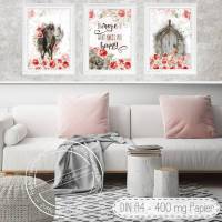3er Set | Shabby Chic Art Landhaus Stil | Wandbilder Kunstdrucke Bilder Fine Art Print Romantik Rosen |für den A4 Bilderrahmen | 400 mg |S35 Bild 1