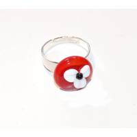 Ring - Glas - Lampwork - rot mit weißer Blume Bild 1