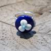 Ring - Glas - Lampwork - blau mit weißer Blume Bild 3