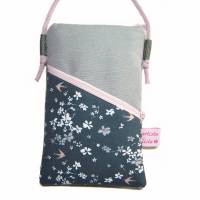 Handytasche zum Umhängen grau Mini Umhängetasche Crossbag handmade aus Baumwollstoff 2 Fächer Farb- und Musterauswahl Bild 1