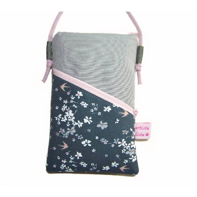 Handytasche zum Umhängen grau Mini Umhängetasche Crossbag handmade aus Baumwollstoff 2 Fächer Farb- und Musterauswahl