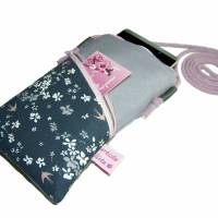 Handytasche zum Umhängen grau Mini Umhängetasche Crossbag handmade aus Baumwollstoff 2 Fächer Farb- und Musterauswahl Bild 2