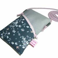 Handytasche zum Umhängen grau Mini Umhängetasche Crossbag handmade aus Baumwollstoff 2 Fächer Farb- und Musterauswahl Bild 6