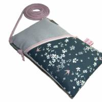 Handytasche zum Umhängen grau Mini Umhängetasche Crossbag handmade aus Baumwollstoff 2 Fächer Farb- und Musterauswahl Bild 7
