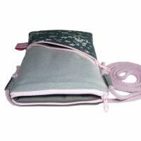 Handytasche zum Umhängen grau Mini Umhängetasche Crossbag handmade aus Baumwollstoff 2 Fächer Farb- und Musterauswahl Bild 9