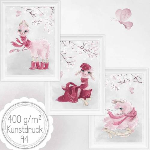 Fashion LAMA Mädchen Kinderzimmer Babyzimmer Bilder Set Bild Kunstdruck für A4 Bilderrahmen  | SET 39