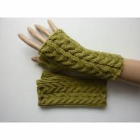 Armstulpen Handstulpen Kiwi-Grün handgestrickt Baumwolle verschiedene Muster Geschenk Frau Freundin Schwester Bild 1