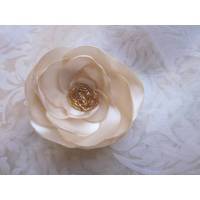 Braut Brosche Haarklammer Stoffblume "Fleur d'Or" romantisch Taufe Fest Bild 1