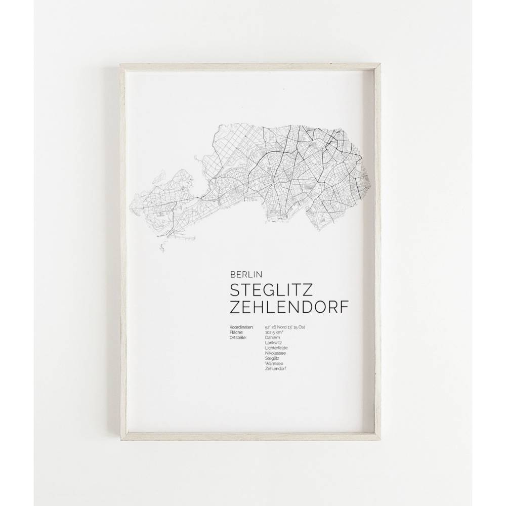BERLIN Steglitz Zehlendorf Poster Map | Kunstdruck | hochwertiger Print | Stadtplan | wunderschönes skandinavisches Design Karte Bild 1