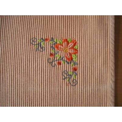 Vintage Platzdeckchen Linum aprikot, bestickt, Baumwolle, Unikat, Upcycling, 43x33 cm