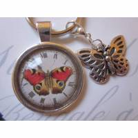 Schlüsselanhänger Schmetterling Vintage Stil Uhr Ziffernblatt Charm "Cléo" Steampunk Geschenkidee Geburtstagsgeschenk Jubiläum Weihnachten Bild 1