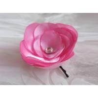 Rosa Haarklammer Klammer Stoffblume Rose Blume mit Strass Stein "Petite Rose" romantisch festlich Taufe Hochzeit Abschlussball Weihnachten Bild 1