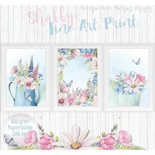 Shabby Chic Landhaus Blumen Cottage Bilder Set  | Wandbilder Kunstdrucke Bilder Fine Art Print  |für den A4 Bilderrahmen | 400 mg | S24