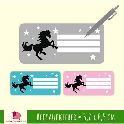 24 Heftaufkleber | Wildpferd - Schulaufkleber zum selbstbeschriften - 3,0 x 6,5 cm