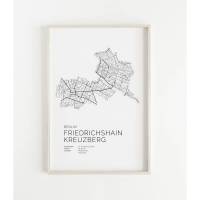BERLIN FRIEDRICHSHAIN KREUZBERG Poster Map | Kunstdruck | hochwertiger Print | | Stadtplan | skandinavisches Design Bild 1