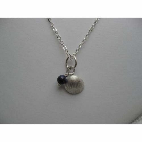 Anhänger Muschel mit Lapislazuli aus 999 Silber, Urlaubsfeeling, ohne Kette,