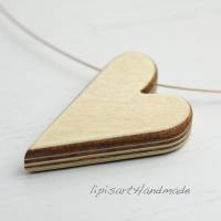 Holzkette – Herz auf Draht Furnierschichtholz Mahagoni Ahorn II Bild 2