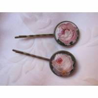 Cabochon Haarklammern Blumen Rosen Vintage Stil 2er Set "Tamara" romantisch viktorianisch Brautschmuck Bild 1