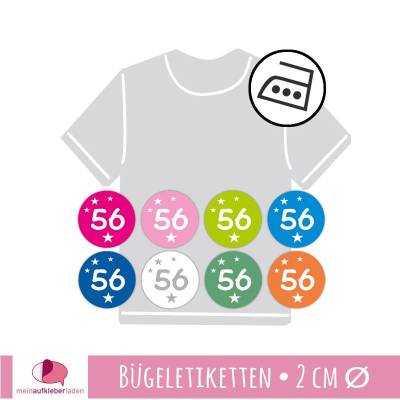 45 mini permanent Bügeletiketten | Sternchen - Größenetiketten - 2,0 cm Ø