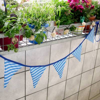 Stoffgirlande Wimpelkette 6 Wimpel weiß-blau, Girlande zum Bierfest, Bayernhochzeit, Stoffgirlande bayrisch, bayerisch,