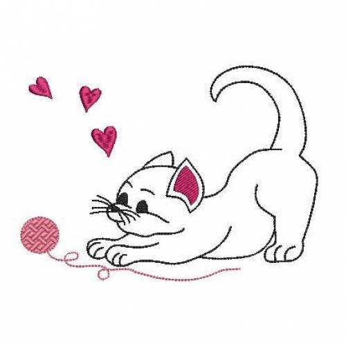 Stickdatei Katze mit Wollknäul Konturstich für den 13x18cm Rahmen