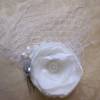Brautkamm Haarkamm Creme Weiß Satin Blume Brautschmuck Kamm Stoffblume mit Perlen "Jolie" romantisch elegant festliche Accessoire Hochzeit Bild 3