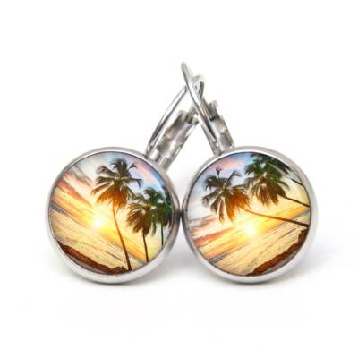 Ohrhänger Palme Sonne Meer Strand Sonnenuntergang - verschiedene Größen - Edelstahl