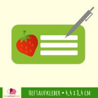 12 Heftaufkleber | Erdbeere - Schulaufkleber zum selbstbeschriften - 4,4 x 8,4 cm Bild 1