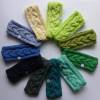 Stirnband mit Zopfmuster von Hand gestrickt aus Baumwolle in blau, grün oder gelb Tönen, auf Wunsch mit Fleece gefüttert, dadurch extra warm Bild 2