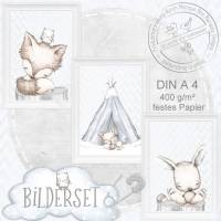 Babyzimmer Poster NEUTRAL Kinderzimmer Bilder Wald Tiere Fuchs Eule Hase |S21 Bild 1