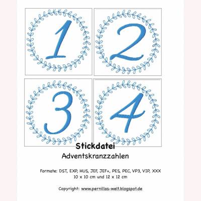 Stickdatei "Adventskranz-Zahlen"